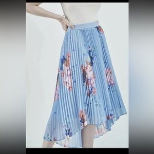 Ted Baker Harrpa Raspberry Ripple Floral Pleated Light Blue Size 4 Uk -12 US NWT
